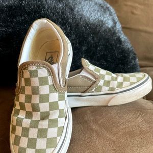 Green checkerboard kids vans size 11